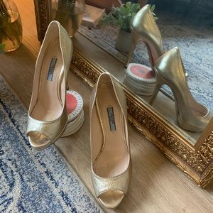 Prada Metallic Gold Peep Toe Heels